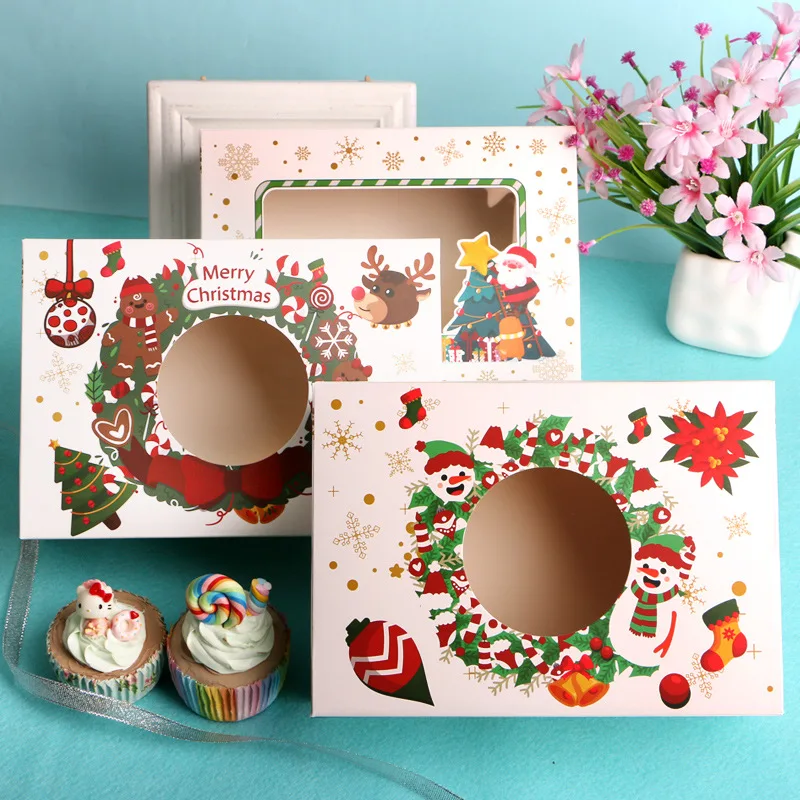 10шт Коробок для печенья Merry Christmas с окошком из Крафт-бумаги, коробка конфет, Подарочная коробка, Упаковочный пакет, Декор для домашней вечеринки в честь Нового Года 1