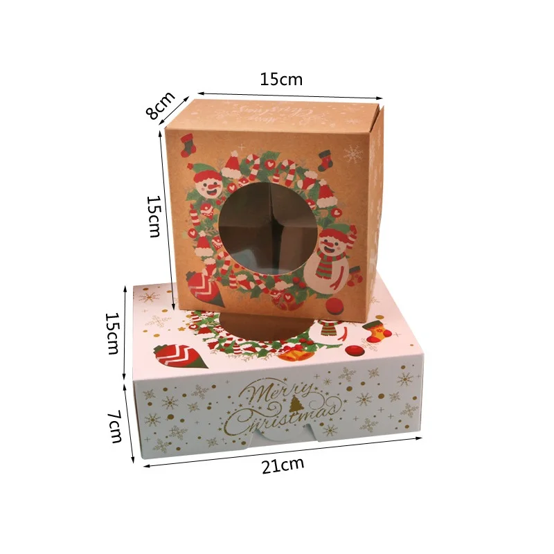 10шт Коробок для печенья Merry Christmas с окошком из Крафт-бумаги, коробка конфет, Подарочная коробка, Упаковочный пакет, Декор для домашней вечеринки в честь Нового Года 2