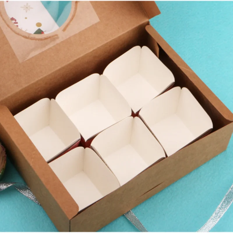 10шт Коробок для печенья Merry Christmas с окошком из Крафт-бумаги, коробка конфет, Подарочная коробка, Упаковочный пакет, Декор для домашней вечеринки в честь Нового Года 5