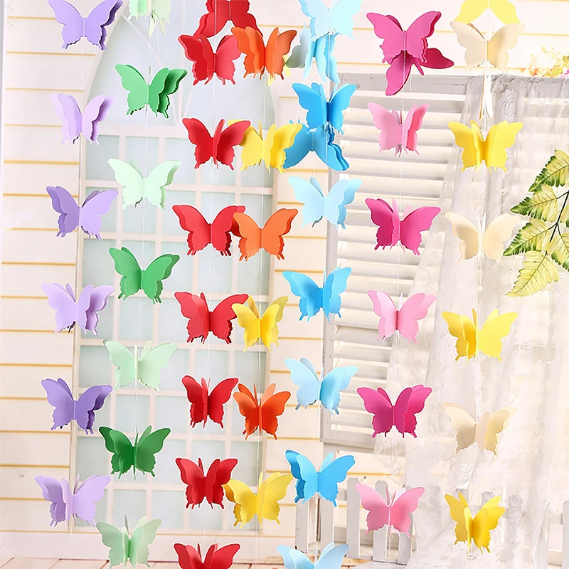 2-метровая 3D Красочная Бумажная гирлянда с бабочками, подвесной баннер для свадьбы, Дня рождения, Рождественского украшения, декора детской комнаты 2
