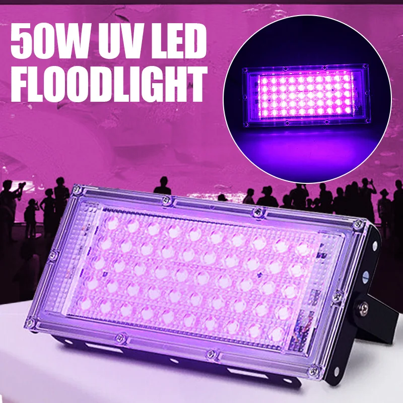 50 Вт Ультрафиолетовый свет для вечеринки Светодиодный прожектор высокой мощности Водонепроницаемый ультрафиолетовый диджей для вечеринки дома УФ-прожектор 0