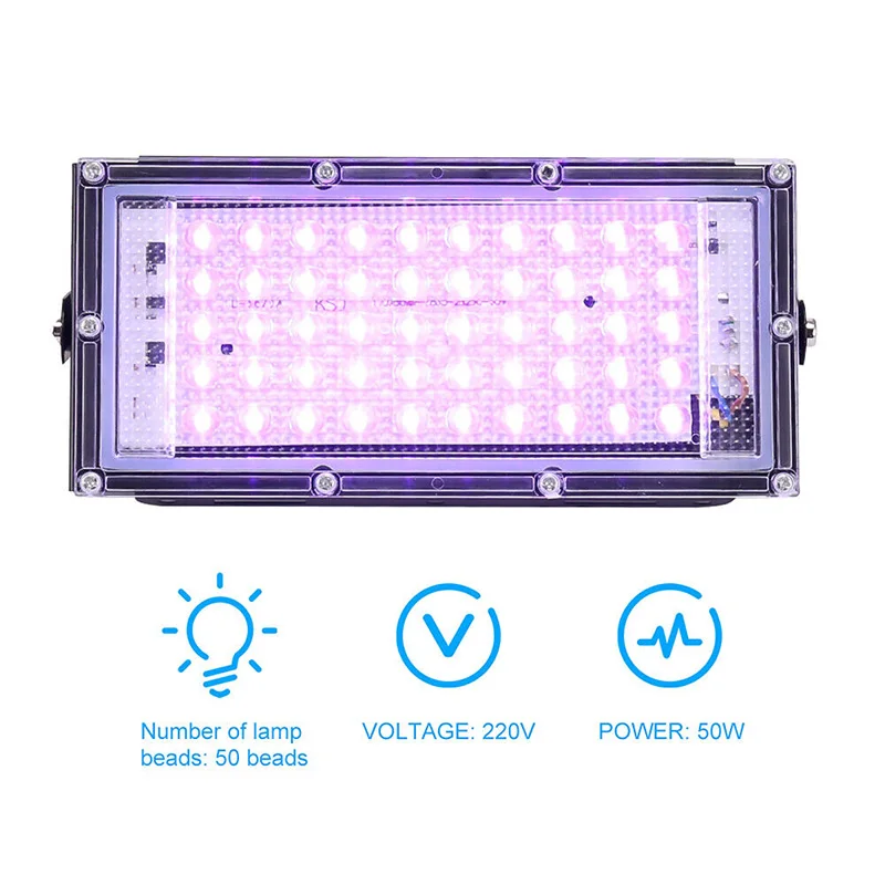 50 Вт Ультрафиолетовый свет для вечеринки Светодиодный прожектор высокой мощности Водонепроницаемый ультрафиолетовый диджей для вечеринки дома УФ-прожектор 1