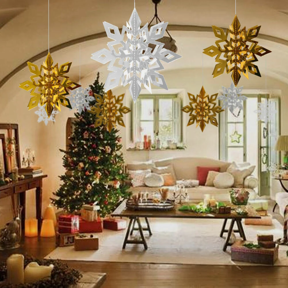 6ШТ Рождественский 3D-шарм в виде снежинки, Рождественское украшение потолка, Искусственные снежинки, Новогодняя вечеринка для дома, Зимний декор 1