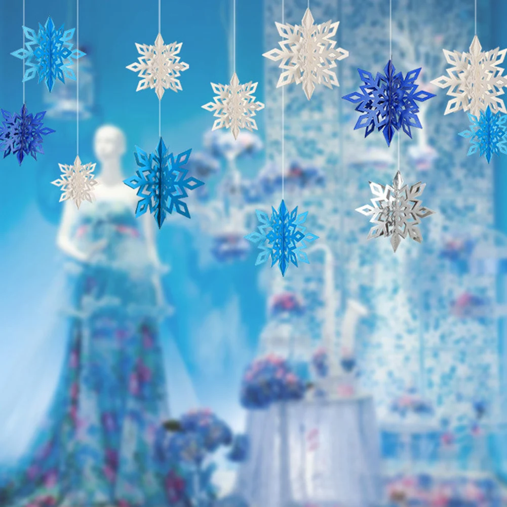 6ШТ Рождественский 3D-шарм в виде снежинки, Рождественское украшение потолка, Искусственные снежинки, Новогодняя вечеринка для дома, Зимний декор 5