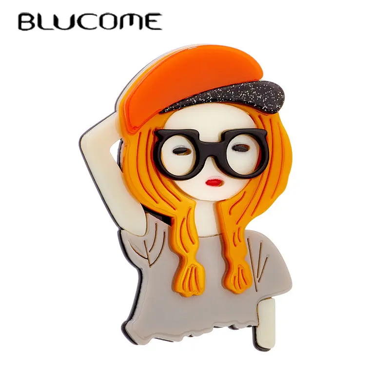 Blucome, новая модная женская брошь, акриловый материал, стекло, оранжевые волосы, форма девушки, женские броши на сумку, одежда, прямая доставка 0