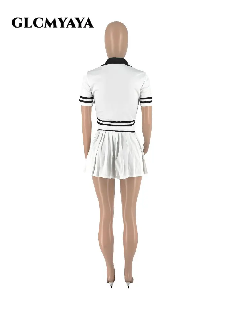 GLCMYAYA/ Модная Женская Футболка в полоску с отложным воротником и плиссированной юбкой, костюм для уличного бейсбола 2023, Комплект из двух предметов 5