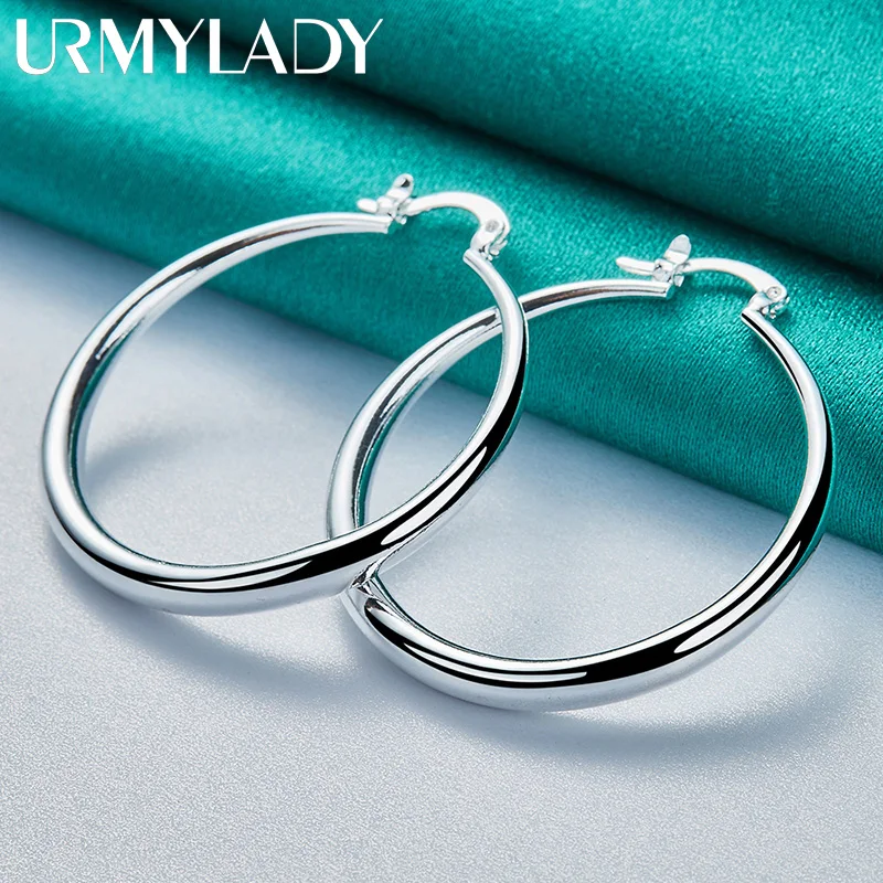 URMYLADY, серебро 925 пробы, 40 мм, гладкие круглые серьги для женщин, модные подарочные украшения для свадебной вечеринки 1