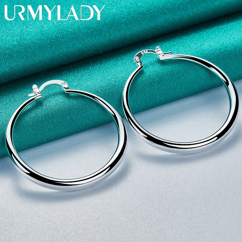 URMYLADY, серебро 925 пробы, 40 мм, гладкие круглые серьги для женщин, модные подарочные украшения для свадебной вечеринки 2