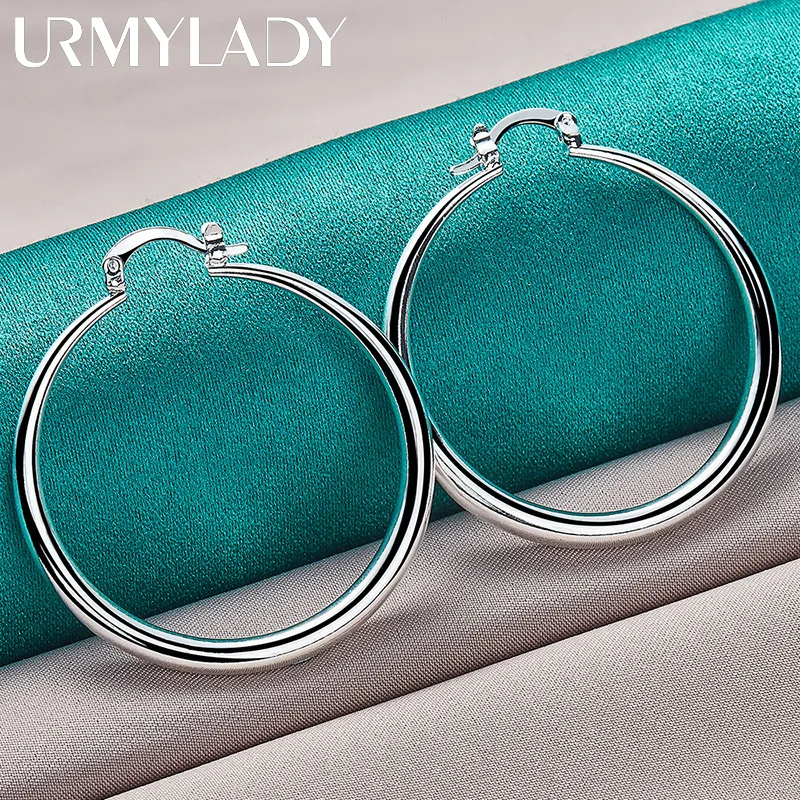 URMYLADY, серебро 925 пробы, 40 мм, гладкие круглые серьги для женщин, модные подарочные украшения для свадебной вечеринки 4
