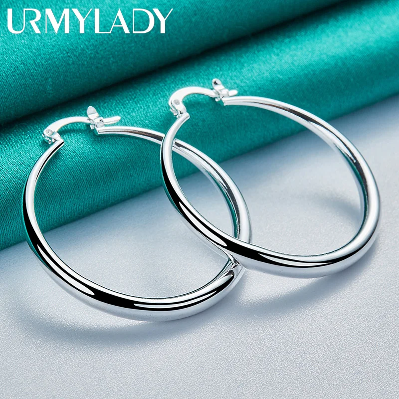 URMYLADY, серебро 925 пробы, 40 мм, гладкие круглые серьги для женщин, модные подарочные украшения для свадебной вечеринки 5