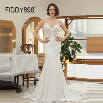FIDDY898 Свадебное платье в стиле бохо для невесты, большие размеры, свадебные платья на тонких бретельках, Русалка, кружевной халат mariage QD06022