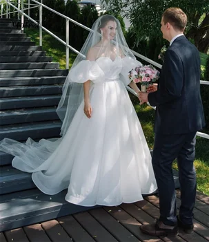 Атласное свадебное платье в стиле бохо с открытыми плечами, платья невесты в стиле милой невесты с открытой спиной для женщин 2022, бесплатная доставка, простое свадебное платье в деревенском стиле