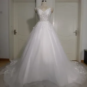 Бальное платье на бретельках в виде сердечка, свадебные платья принцессы для невесты, аппликации из бисера, шлейф в часовне, Роскошное свадебное платье