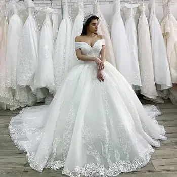 Роскошное свадебное платье принцессы из бисера 2023, Кружевные аппликации, элегантное бальное платье на шнуровке для женщин, свадебное платье по индивидуальному заказу, Vestido de Noiva