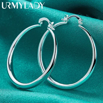 URMYLADY, серебро 925 пробы, 40 мм, гладкие круглые серьги для женщин, модные подарочные украшения для свадебной вечеринки