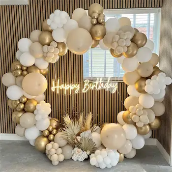 Бежевый Кремовый Белый Золотой комплект для арки с гирляндой из воздушных шаров Свадебное украшение Для детского дня рождения Воздушные шары для детского душа Globos Party Supplie