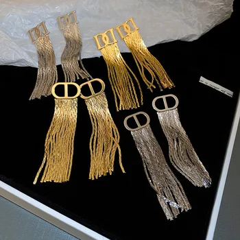 Роскошные ювелирные изделия, золотые серьги с металлическими кисточками с буквами для женщин, модные украшения, Винтажные длинные серьги для вечеринок