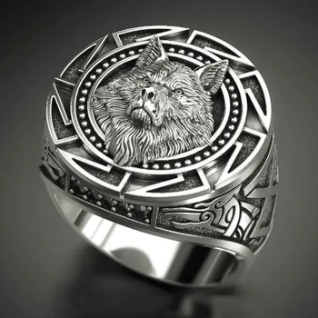 Мужское винтажное кольцо с тотемом Волка из скандинавской мифологии, воин-викинг, голова волка, мужское кольцо, Властная мода, мужское кольцо Оптом