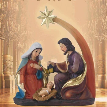 Рождественский Рождественский набор Diyalo Святое Семейство Статуэтка Иисуса Марии и Святого Иосифа с орнаментом для домашнего декора из смолы Вифлеемской звезды