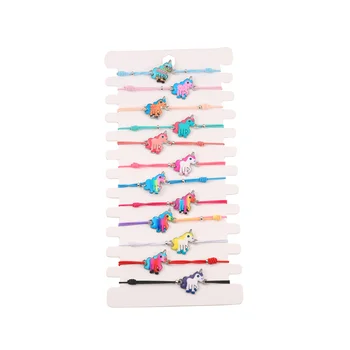 12 шт. /компл. Милый мультяшный браслет с подвеской в виде единорога для девочек, красочные плетеные браслеты ручной работы, регулируемые ножные браслеты-цепочки