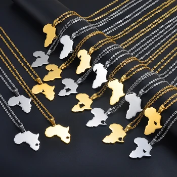 Ювелирные изделия Anniyo из нержавеющей стали, Эфиопия, Конго, Нигерия, Гана, Зимбабве, Марокко, Сомали, Судан, Камерун, Карта, ожерелья с подвесками #306501