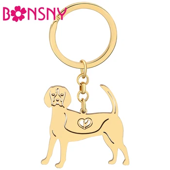 Bonsny Из нержавеющей стали С позолотой, милые брелки для собак Бигль, брелки для животных, брелки для ключей для домашних животных, украшения для подарков для подростков