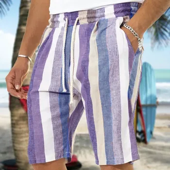 Мужские легкие шорты, повседневные летние пляжные короткие брюки, мужские шорты для бега в полоску с эластичной резинкой на талии.