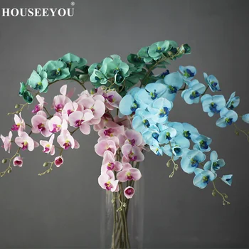 стебель длиной 110 см, 11 головок, шелковая орхидея фаленопсис, искусственные цветы, искусственные растения, свадебный цветочный букет, декор для домашней вечеринки