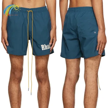 Мужские и женские повседневные модные пляжные шорты Rhude, Уличные бриджи Rhude с завязками внутри, сетчатые бриджи