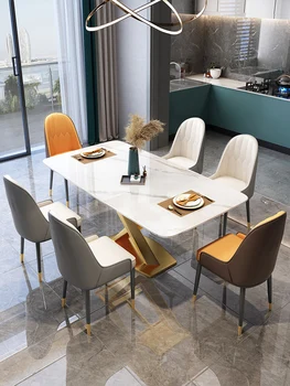Обеденный стол из светлого шифера современный простой роскошный прямоугольник 2021 новый обеденный стол для небольшой семейной квартиры