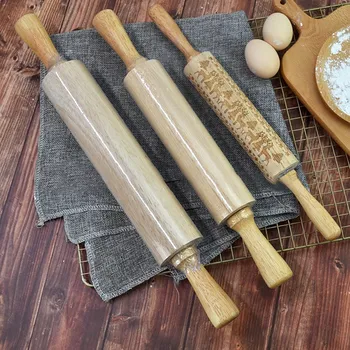 Деревянная скалка для теста Кухонные Инструменты для приготовления и выпечки печенья, валик для помадки торта, кухонные принадлежности с гравировкой