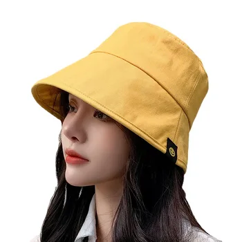 Шляпа рыбака женская летняя корейская версия надписи со смайликом простая шляпа-горшок студенческая повседневная солнцезащитная шляпа-ведро