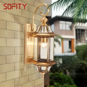 Современный уличный латунный настенный светильник SOFITY IP 65 Креативный дизайн, Светодиодное медное бра, декор для домашнего балкона