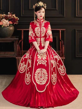 Chinese Wedding Dress High-quality Embroidery Phoenix Stylish Banquet Costume Classic Cheongsam China Qipao костюм для восточных