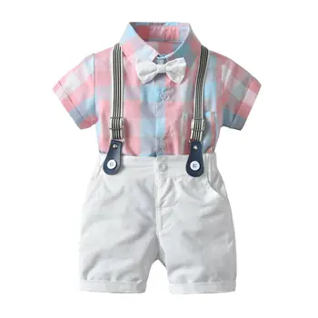 2019 Новые комплекты одежды для маленьких мальчиков, официальный смокинг, костюм джентльмена, клетчатые ползунки, брюки, наряды