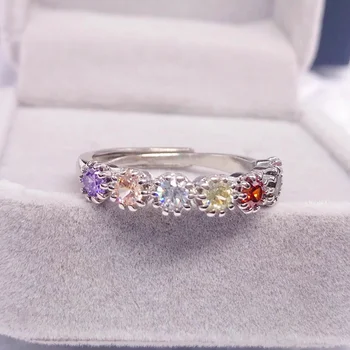 Женское открытое кольцо из серебра 925 пробы, красочный циркон, Обручальное кольцо, подарок на свадьбу, серебряное ювелирное кольцо