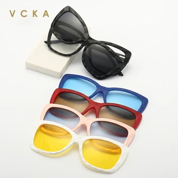 Поляризованные солнцезащитные очки VCKA Cat Eye, Мужские и женские очки для чтения TR90, Пятикомпонентная оправа для ночного видения, Магнитное всасывающее зеркало
