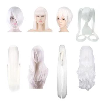 Обычный белый парик для женщин мужчин с длинным средним пробором прямые парики с челкой для девочек косплей вечеринка ежедневное использование волос белый парик короткий