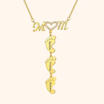 Персонализированное ожерелье с подвесками для ног в стиле МАМЫ с фамилией, PVD-пластина с фианитами для ювелирного подарка на День матери