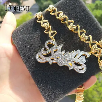 Doremi 3d Двойное именное ожерелье с именной табличкой на цепочке Xoxo, Изготовленные на заказ Серьги, Именное ожерелье с персональным именем Для женщин, Ювелирные изделия, подарки