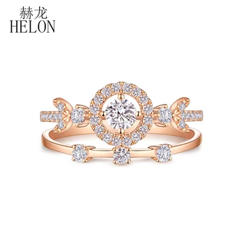 HELON Moissanite Ring Solid 14K Розовое/Желтое/Белое Золото Выращенный В Лаборатории Бриллиант Муассанит Обручальное Кольцо Для Женщин Подарок