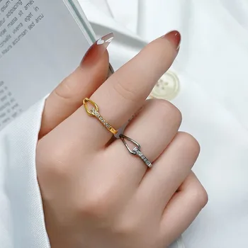 Обручальное кольцо с полым кольцом из нержавеющей стали Pave CZ для женщин и девочек, размер 5-10