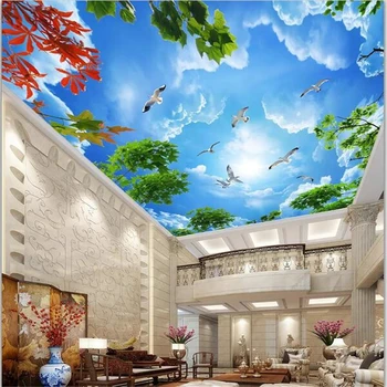 большие фрески на обоях wellyu по индивидуальному заказу 3d красивое голубое небо и белые облака, ветви, потолок гостиной, 3D фрески zenith