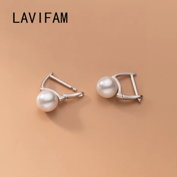 Женские серьги-кольца с жемчугом в виде круглой раковины из стерлингового серебра 925 пробы, геометрические серьги-клипсы для ушей, стильные украшения