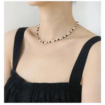 Женские ожерелья из черного бисера с цепочкой-чокерами из S.Steel, ожерелье ручной работы, украшения для йоги