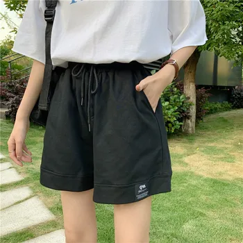 Женская мода, повседневные кавайные Сексуальные черные шорты с мешковатой попой для женщин, женская летняя верхняя одежда, женские брюки