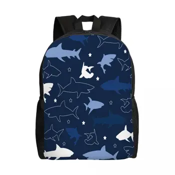 Школьная сумка 15-дюймовый рюкзак для ноутбука, повседневная сумка через плечо, дорожный рюкзак с иллюстрацией темно-синей Акулы Mochila