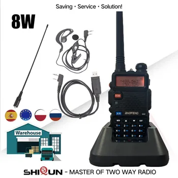 Портативная рация Baofeng 8W UV-5R 10 км UHF VHF Радиостанции Baofeng uv5r Трехдиапазонного диапазона Высокой средней низкой мощности uv 5r Baofeng UV-9R UV-82 UV-8HX