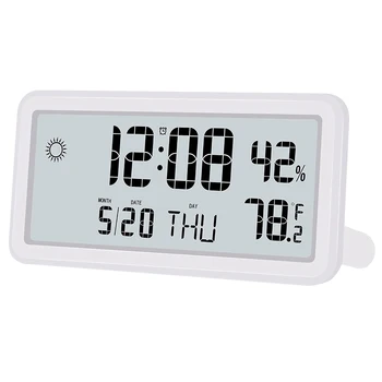 Будильник для спальни Цифровые настенные часы с датой неделей Температурой и влажностью в помещении Белого цвета на батарейках