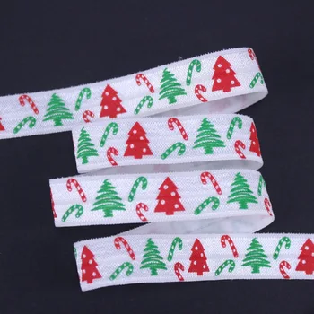 Красочные рождественские елки с принтом foe 5/8 дюймов, эластичный принт FOE, оптовая продажа, 50 ярдов / партия для повязки на голову